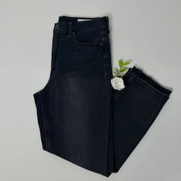 Gap Vintage Slim High Rise Black Denim Jeans Frayed Hem Womens Size 29 Petite - Picture 1 of 13